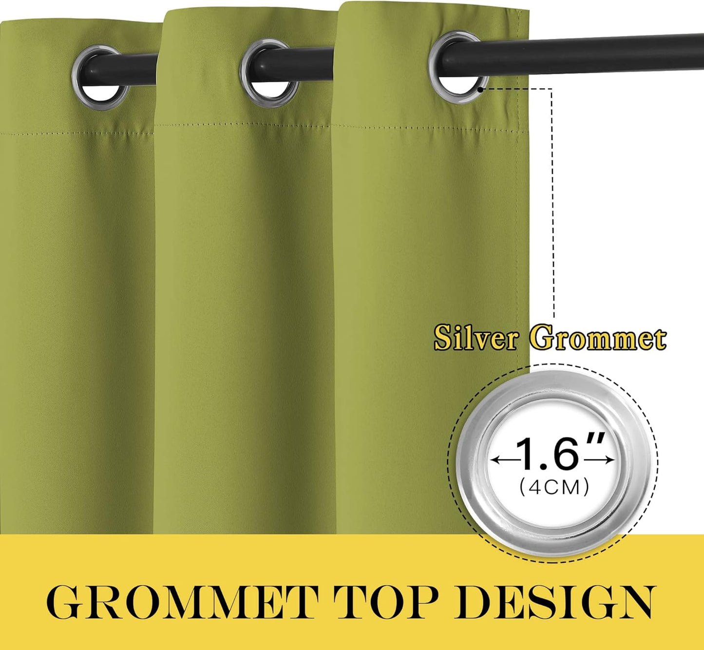 NICETOWN Fresh Green Blackout Curtains for Living Room, Window Treatment Thermal Insulated Room Darkening Grommet Drapes Sound Dampening for Bedroom, 2 Panels, W37 x L72