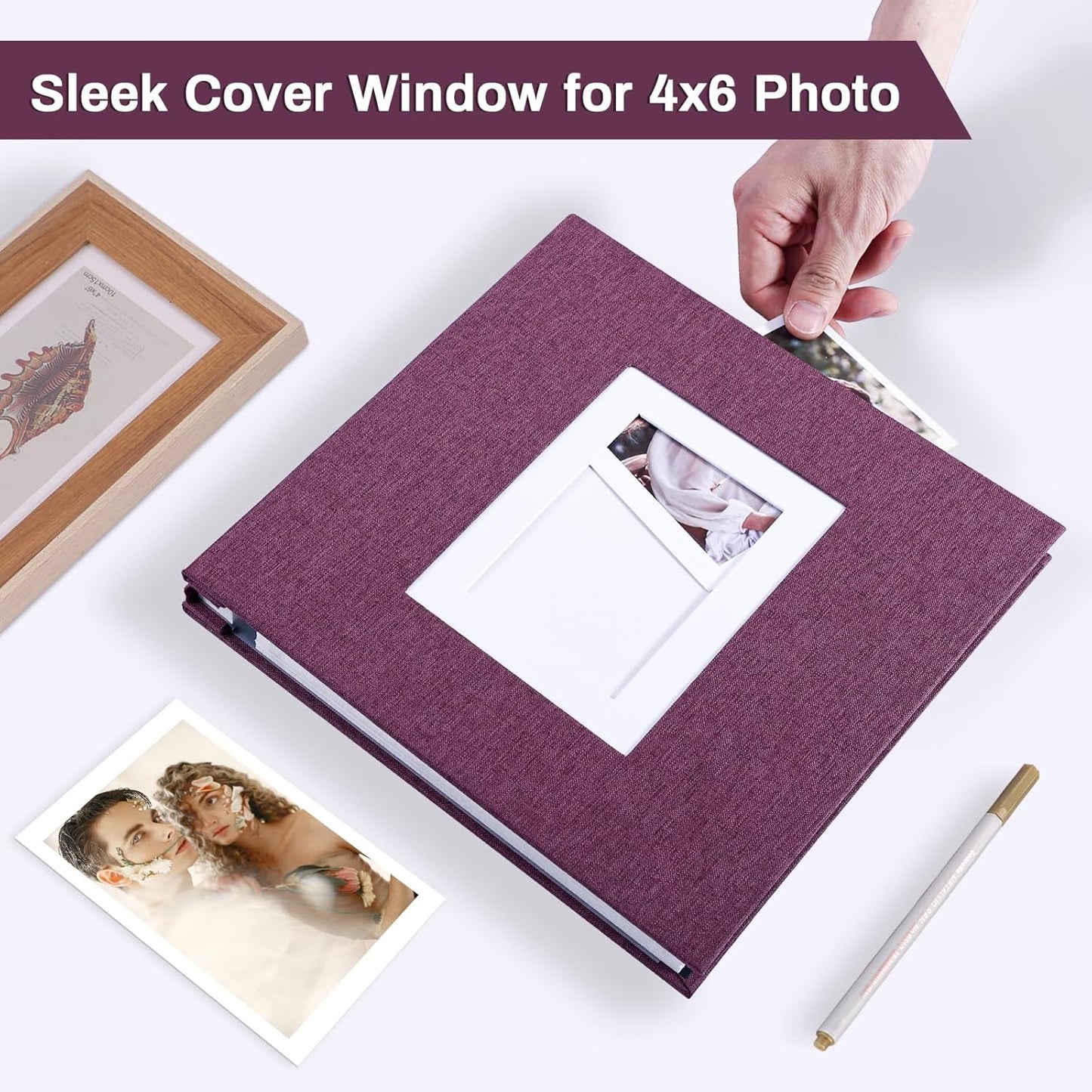 Photo Album Self Adhesive Pages Scrapbook Large Magnetic Photo Albums with Sticky Pages Scrapbooks for Wedding Baby for 4x6 5x7 8x10 Picture Photo Books 13.2x12.8 Purple 60 Pages