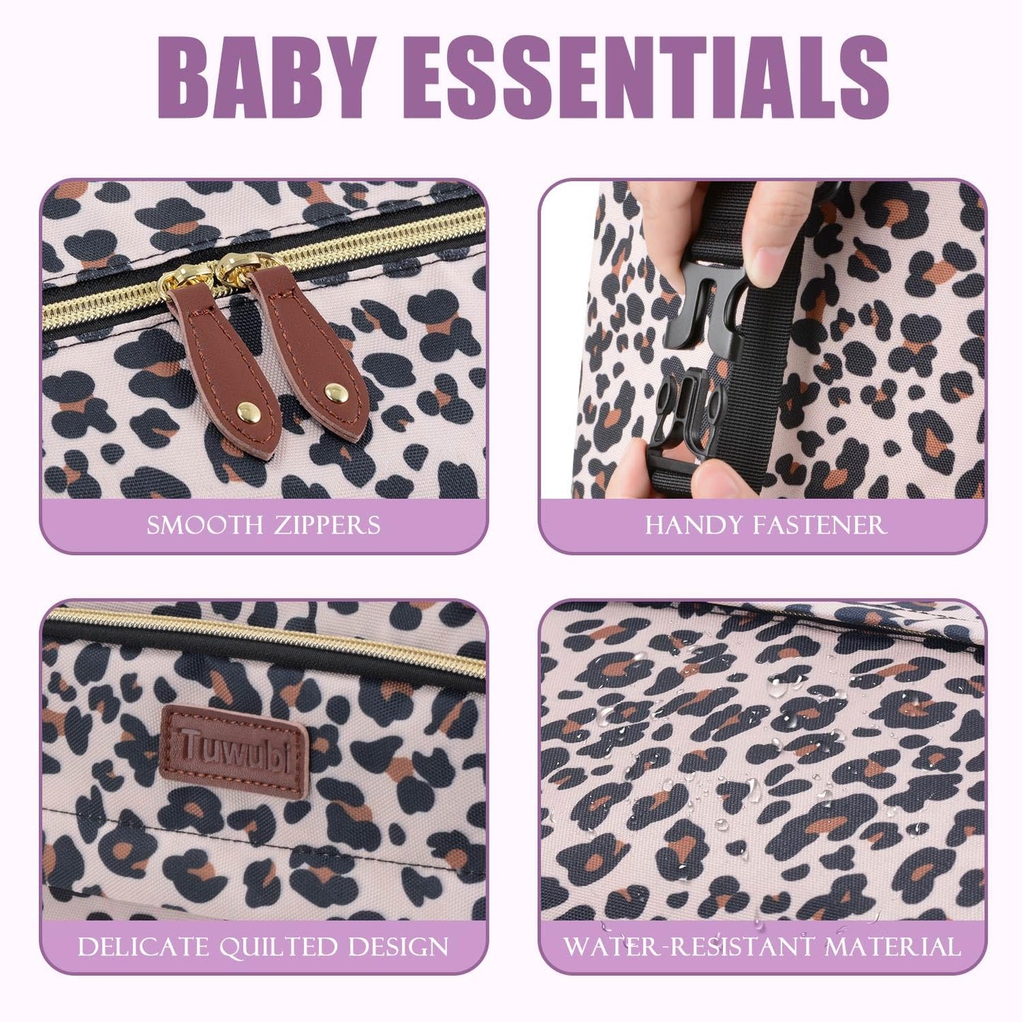 Tuwubi Diaper Bag Tote,Baby Diaper Bag with Pacifier Case Large Travel Diaper Tote Caddy for Mom and Dad Multifunction Large Baby Bag - Leopard Print