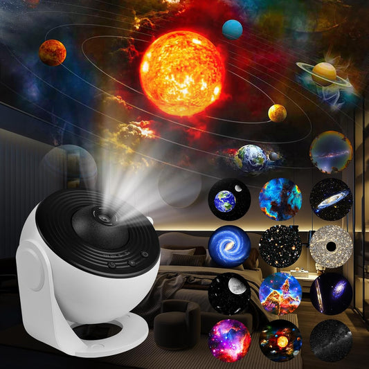 Star Projector Galaxy Light, 13 Film Discs Planetarium Galaxy Projectors for Bedroom,360°Rotating Space Night Light Projector with Timer, HD Ceiling Starry Lighting for Kids' Rooms