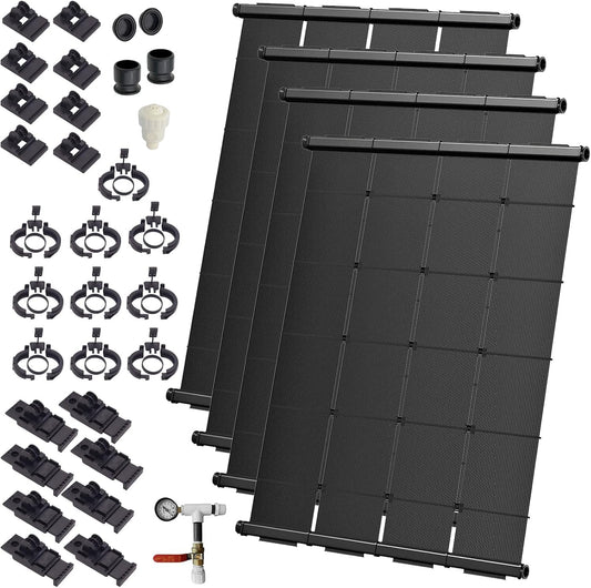 Industrial Grade Solar Pool Heater DIY Kit - Superior High-Wind Strapless Mounting System & Maximum Freeze Resistance (4-4'x10.5' / 168 Square Feet)