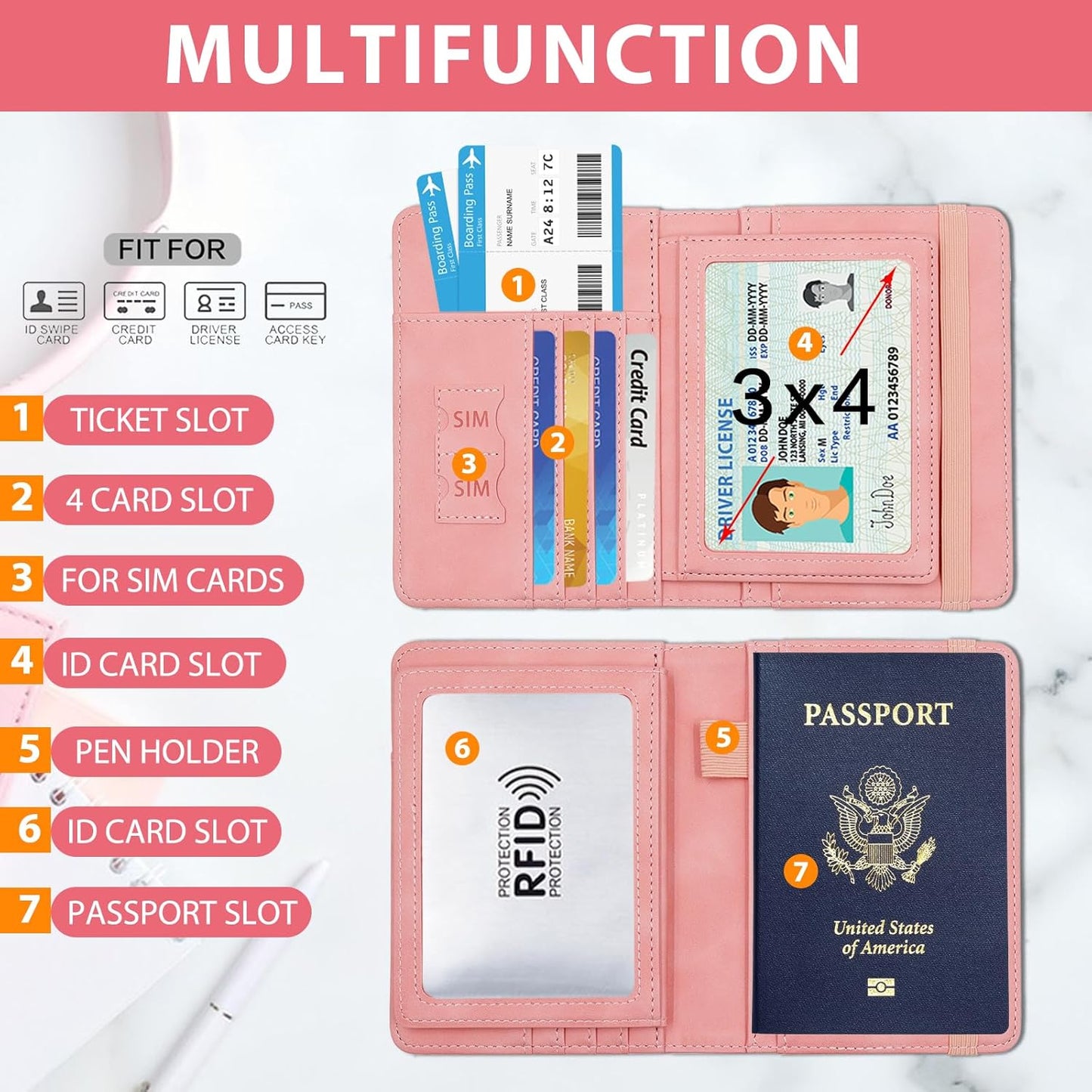 Melsbrinna Rfid Passport Holder for Travel women/Men, Cute Passport Wallet Rfid Blocking Card Slots, Rfid Passport Cover/CaseTravel Wallet, Passport Book Holder (1, Pink3)