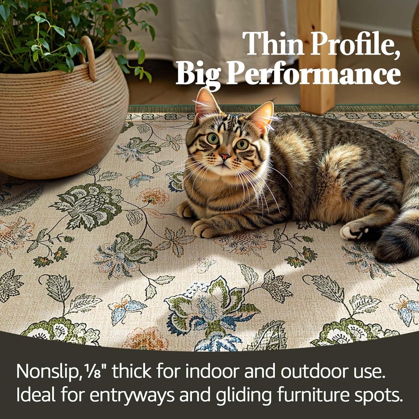 jinchan Floral Corner Rug for Kitchen Washable Nursery Rug Vintage Romance Design Non Slip Quarter Circle Lightweight Low-Pile Throw Carpet for Playroom Reading Nook Office, 5ft Radius, Green/Beige