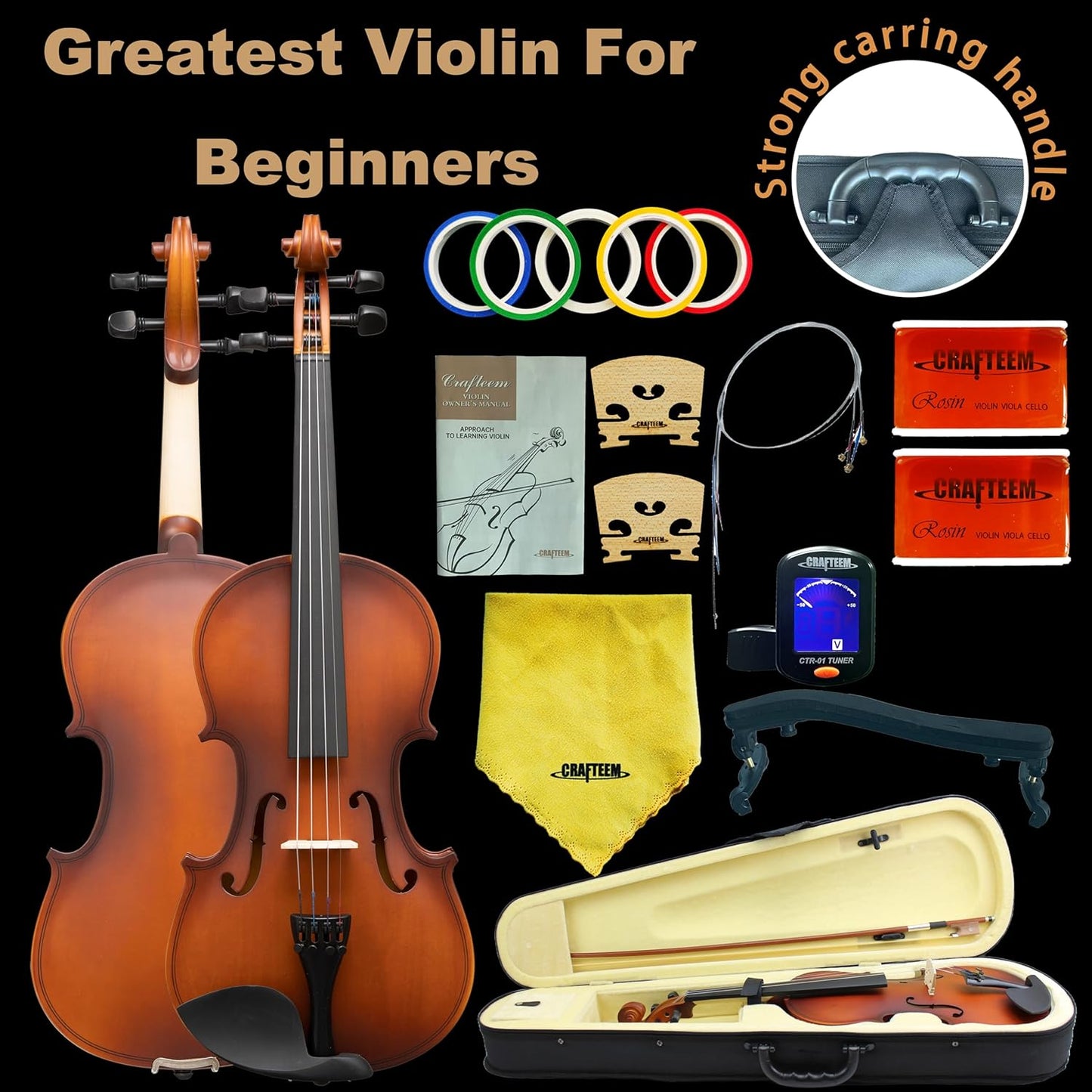 Handcrafted Premium Violin Outfit for Kids Beginner, Student, and Adults -Perfect Your Sound and Unlock Your Musical Potential with Confidence.(Matte Antique, 4/4 Full)