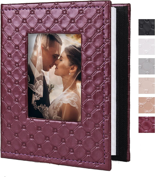 RECUTMS Photo Album 4x6 100 Pockets Photos, Button Grain PU Leather Photo Books Small Picture Album for Baby Family Wedding Christmas Photo Albums Holds 100 Vertical Photos （Wine Red）