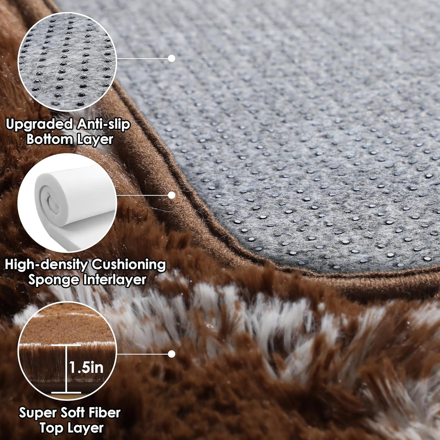 ONASAR 6x9 Area Rugs for Living Room Bedroom, Washable Large Fluffy Brown and White Throw Rug, Geometric Soft Plush Shaggy Fuzzy Floor Carpet for Nursery Kids Girls Boys Teen Dorm Home Office Decor