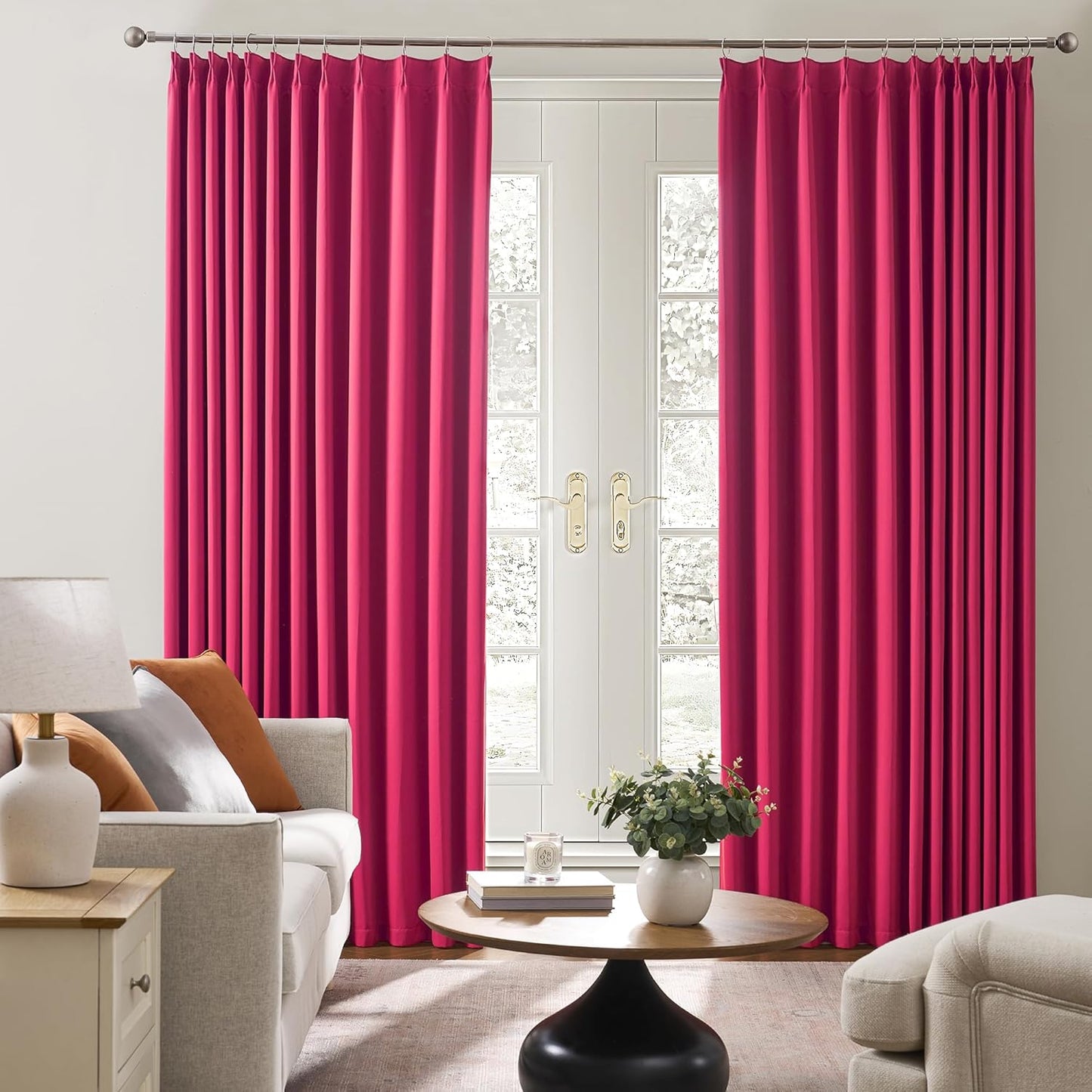 KEQIAOSUOCAI Hot Pink Fuchsia Pinch Pleated Curtains Blackout 84 Inches Long, Room Darkening Pleat Curtain for Kids Nursery Bedroom Window Panels with Hooks Magenta Drapes 40 x 84 Inch