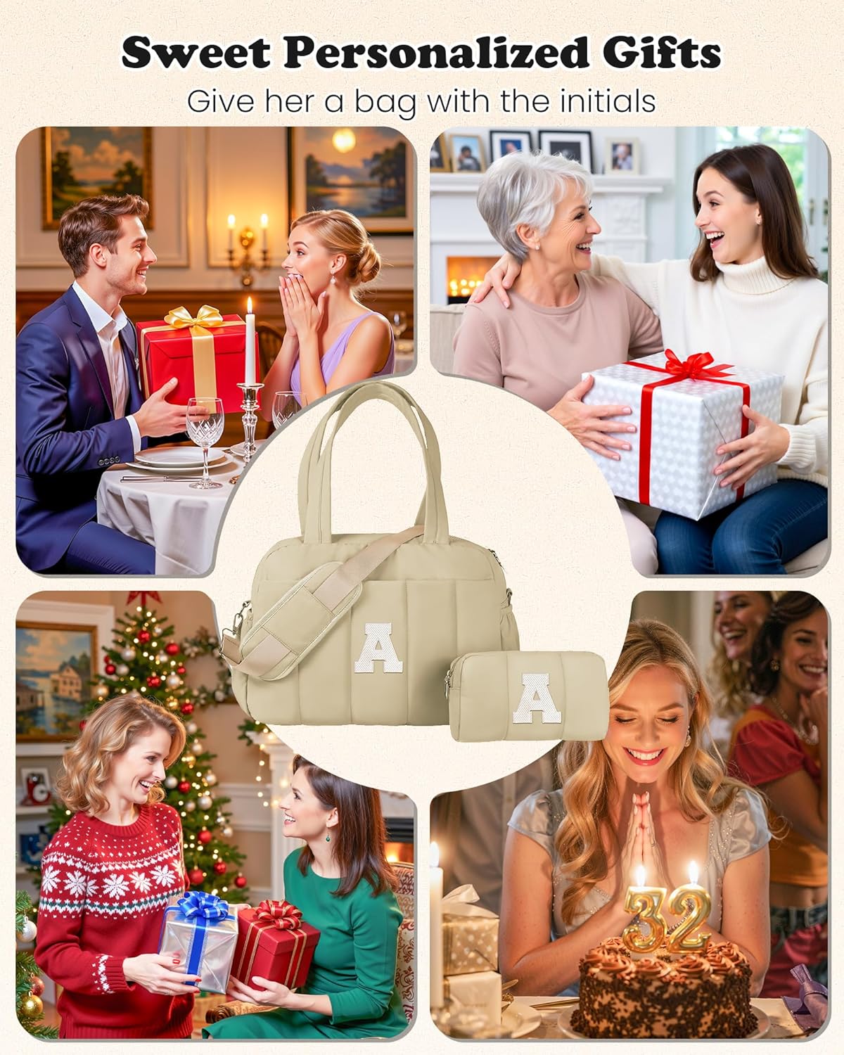 Birthday Gifts for Women-Monogram Duffle Bag, Weekender Bags for Women，Overnight Bag with Wet Pocket，Lightweight Travel Bags Personalized Gym Tote with Makeup Pouch