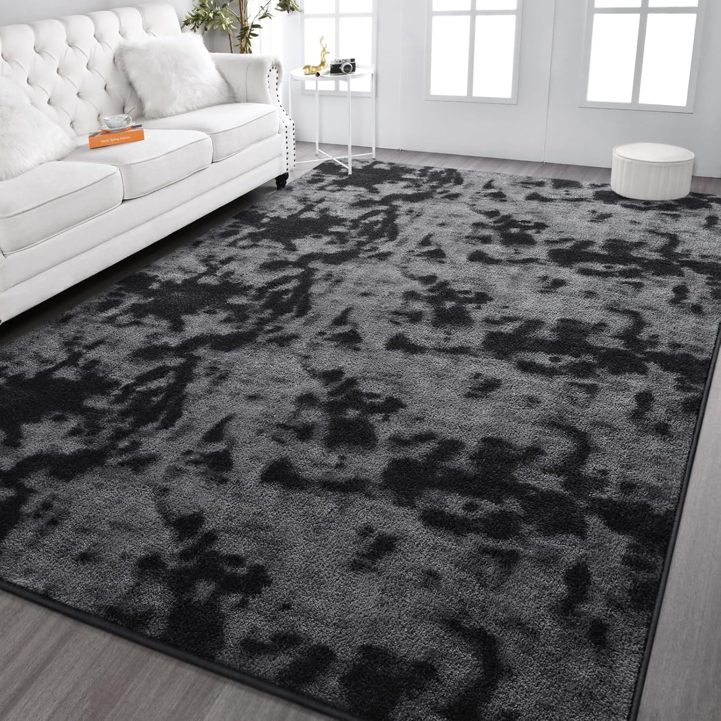 Kimicole 5x8 Washable Area Rugs for Bedroom Living Room, Low Pile Ulta-Thin Solid Color Rug, Non-Slip Soft Fluffy Carpet for Nursery Kids Room Dorm Room Home Decor (Dark Grey)
