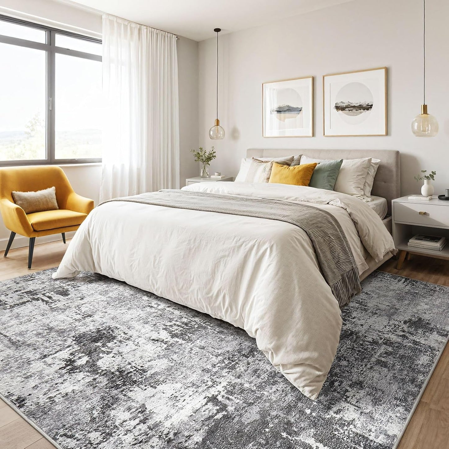 10x14 Area Rugs Living Room: Washable Large Abstract Modern Soft Rug Stain Resistant Indoor Floor Non Slip Accent Carpet for Bedroom Nursery Playroom Office Dining Room Dorm Home House- Black Grey