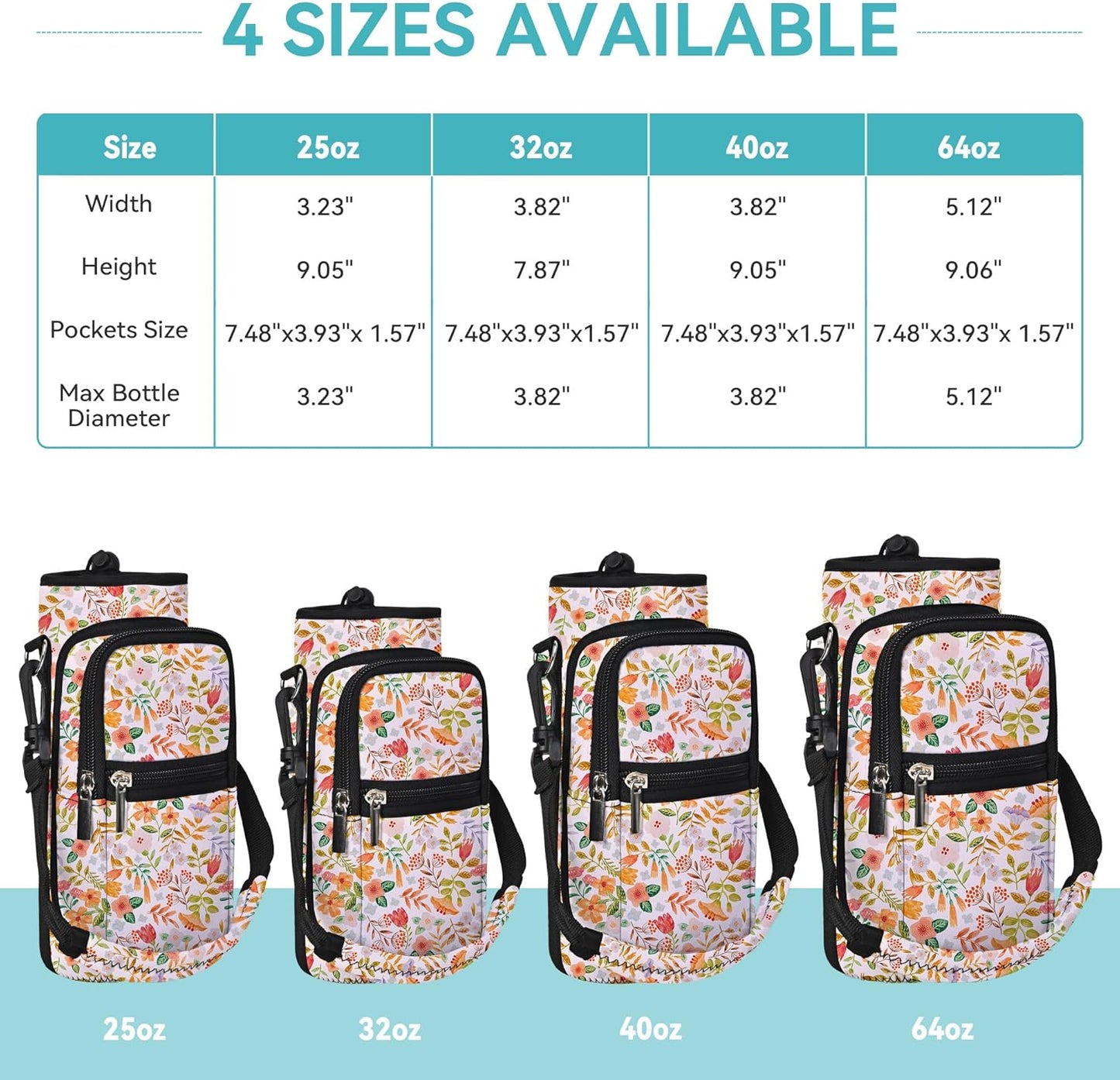 AUPET Water Bottle Sling Bag Sleeve Holder Carrier 25/32/40/64 oz,Insulated Crossbody Water Bottle Case Cover with Strap and Pockets for Men/Women Walking Hiking