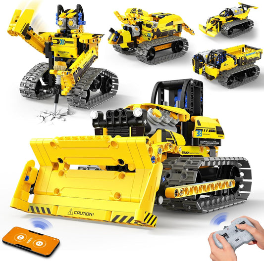 5 in 1 STEM Robot Toy Building Kit, 452 PCS Blocks App & Remote Control Engineering Toys Robotics for Kids Ages 8-12, RC Bulldozer Erector Sets for Boys Girls 6 7 9 10 11 13 14+ Birthday Gifts
