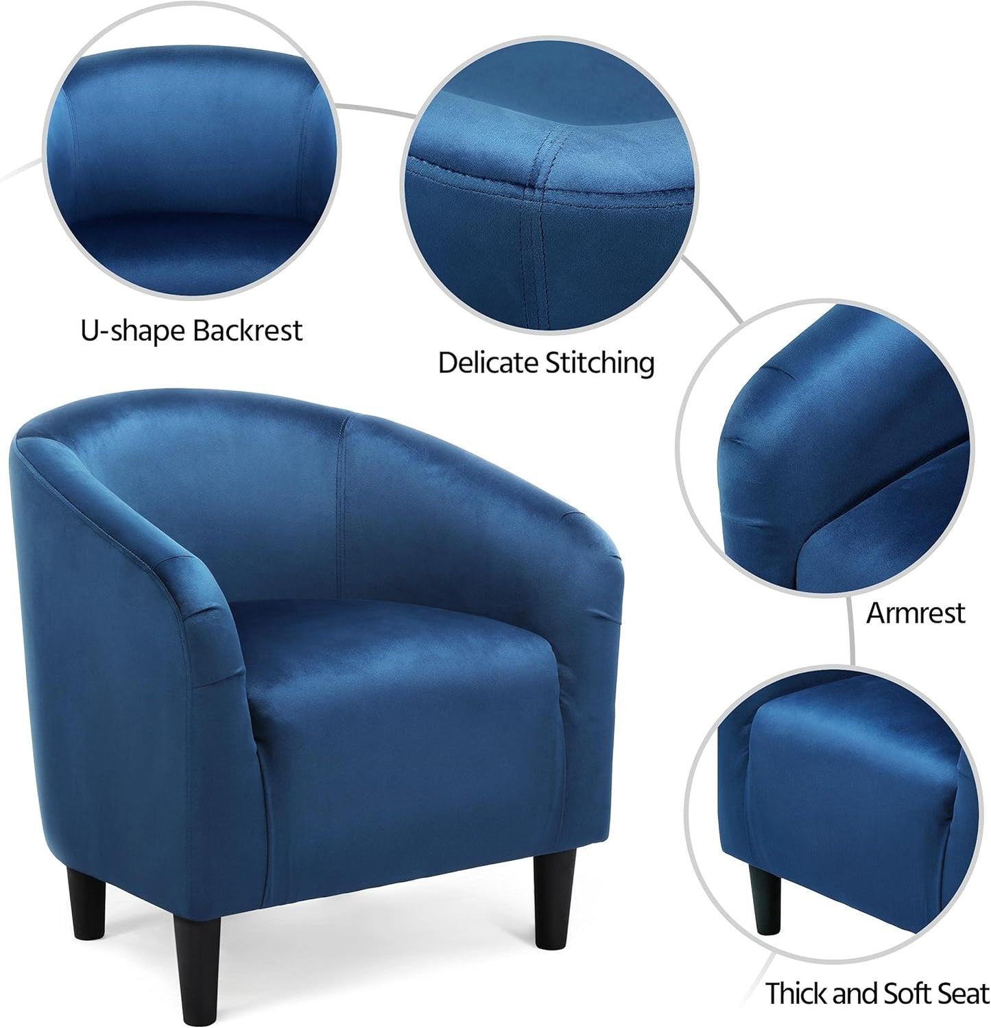 Yaheetech Club Chair, Velvet Accent Chair Upholstered Barrel Chair Sitting Chair with Armrest and Low Back for Living Room Bedroom, Pagoda Blue