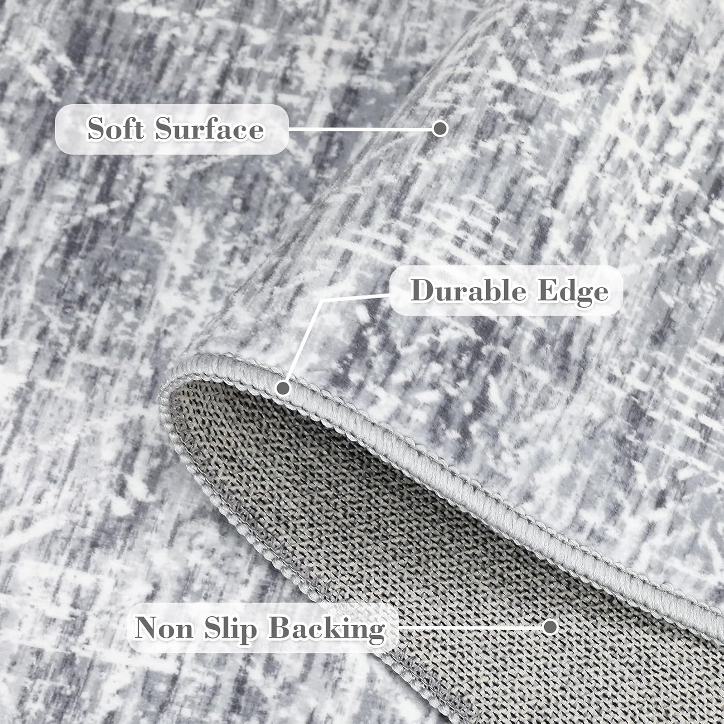 COZYLOOM 9x12 Rugs for Living Room Machine Washable Rug Modern Abstract Floor Cover with Non Slip Backing Satin Resistant Ultra Soft Geometric Carpet for Bedroom Office, Grey