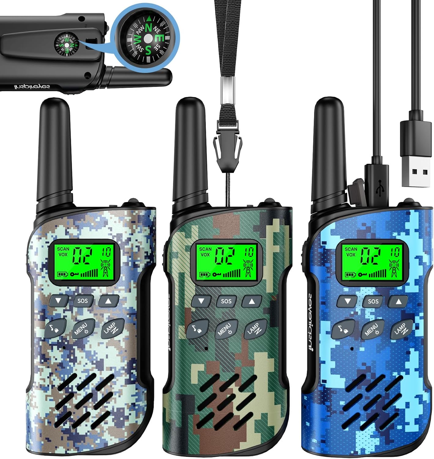 Walkie Talkies for Kids Rechargeable,Toys for Boys and Girls Ages 3-12, 3 Pack Long Range 2-Way Radios, Birthday Gifts,Christmas Stockings, Outdoor Play, Family Games, Hiking Camping Gear