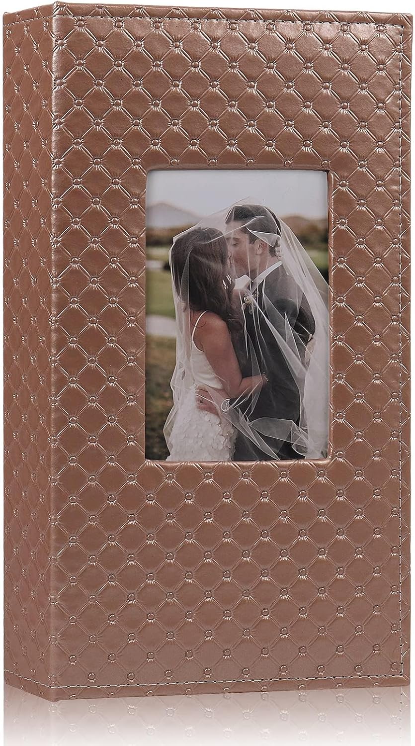 RECUTMS Photo Albums for 4x6 Photos Holds 300, 3 Per Pages Photo Picture Album PU Leather Button Grain Cover, Horizontal Photos Record Family Wedding Anniversary Baby Holiday Travel Album Brown