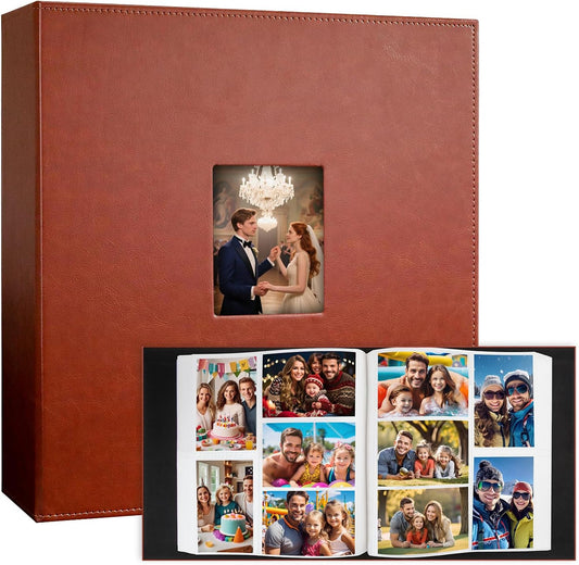 Aevdor 1000 Pockets Photo Album 4x6, Extra Large Capacity Leather Cover Wedding Family Picture Book Holds 1000 Horizontal and Vertical Picture, Acid-free Pages 4x6 Photo Album with Front Window, Brown