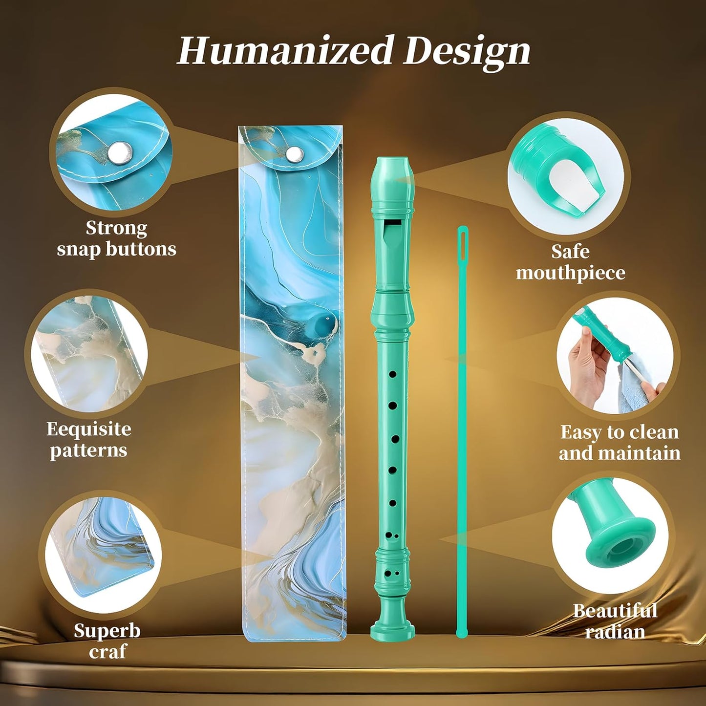 Soprano Recorder for Kids Beginners, German Fingering, C Key, 3 Piece with Cleaning Rod, Bag, Fingering Chart (Green)…