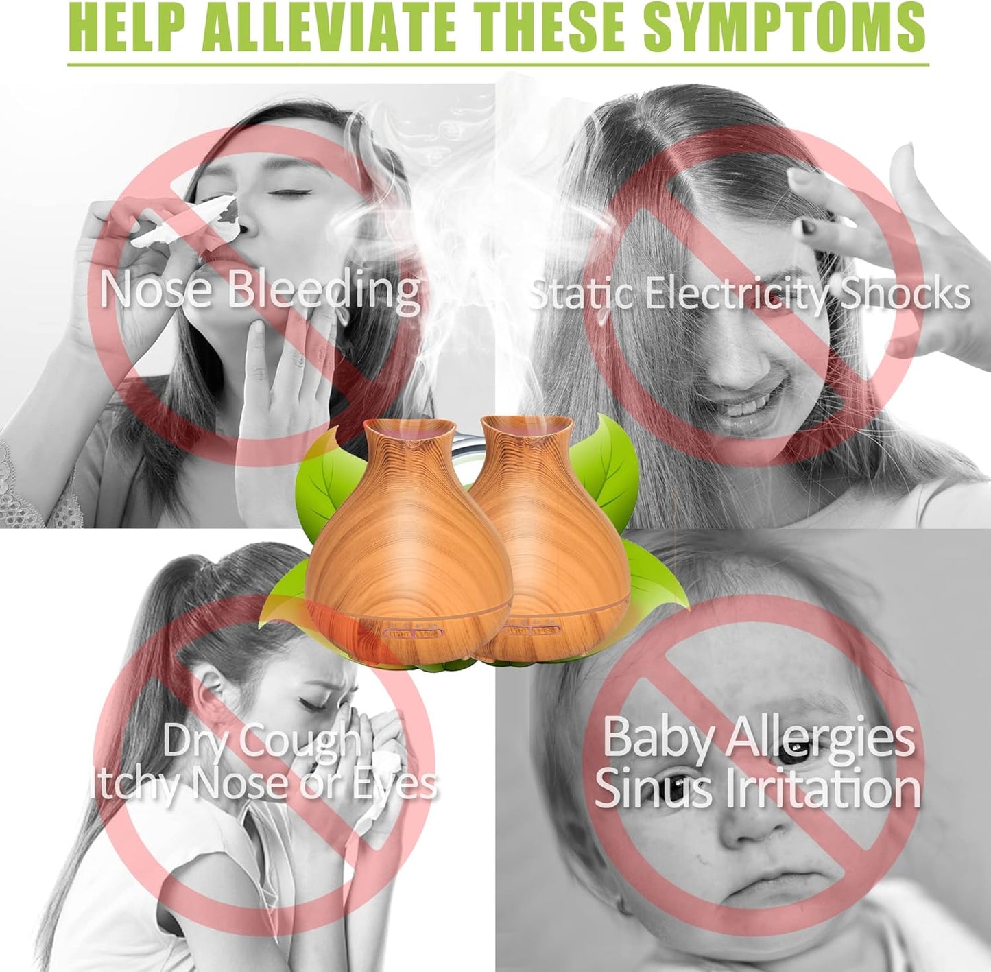 BZseed Aromatherapy Essential Oil Diffuser,2 PCS Humidifier with 550ml Lasting Mist Output Waterless Auto-Off Ultrasonic Diffusers 7 Color LED Lights Cool Mist Humidifier for Large Room, Home