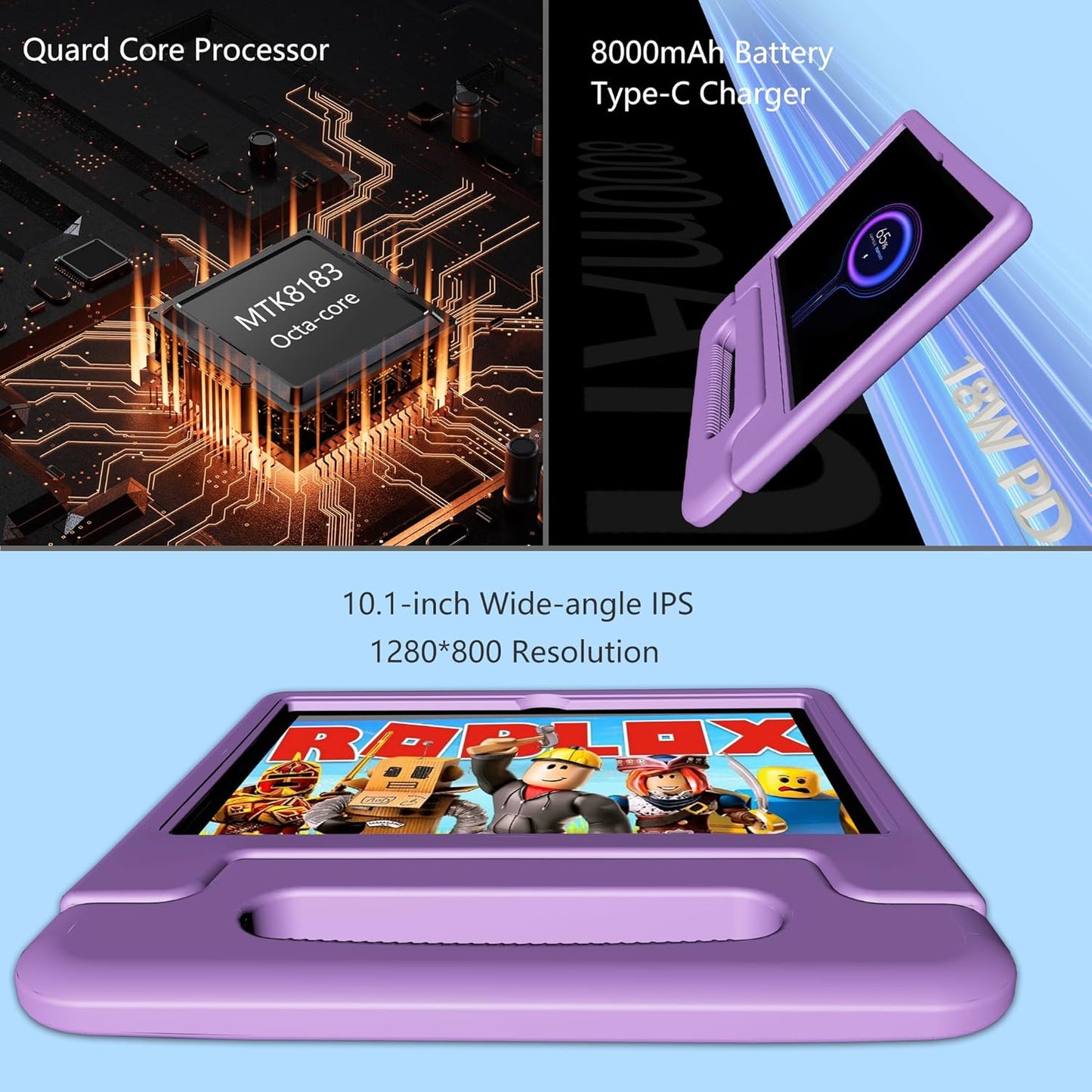 Kids Tablet 10 Inch, Tablet for Kids Android 13, 4GB+64GB, 8-Core CPU, WiFi 6, 12H Battery Life, Parental Control, 1280 * 800 HD Display, Dual Cameras, Shockproof Case, Pre-Installed Educational Apps