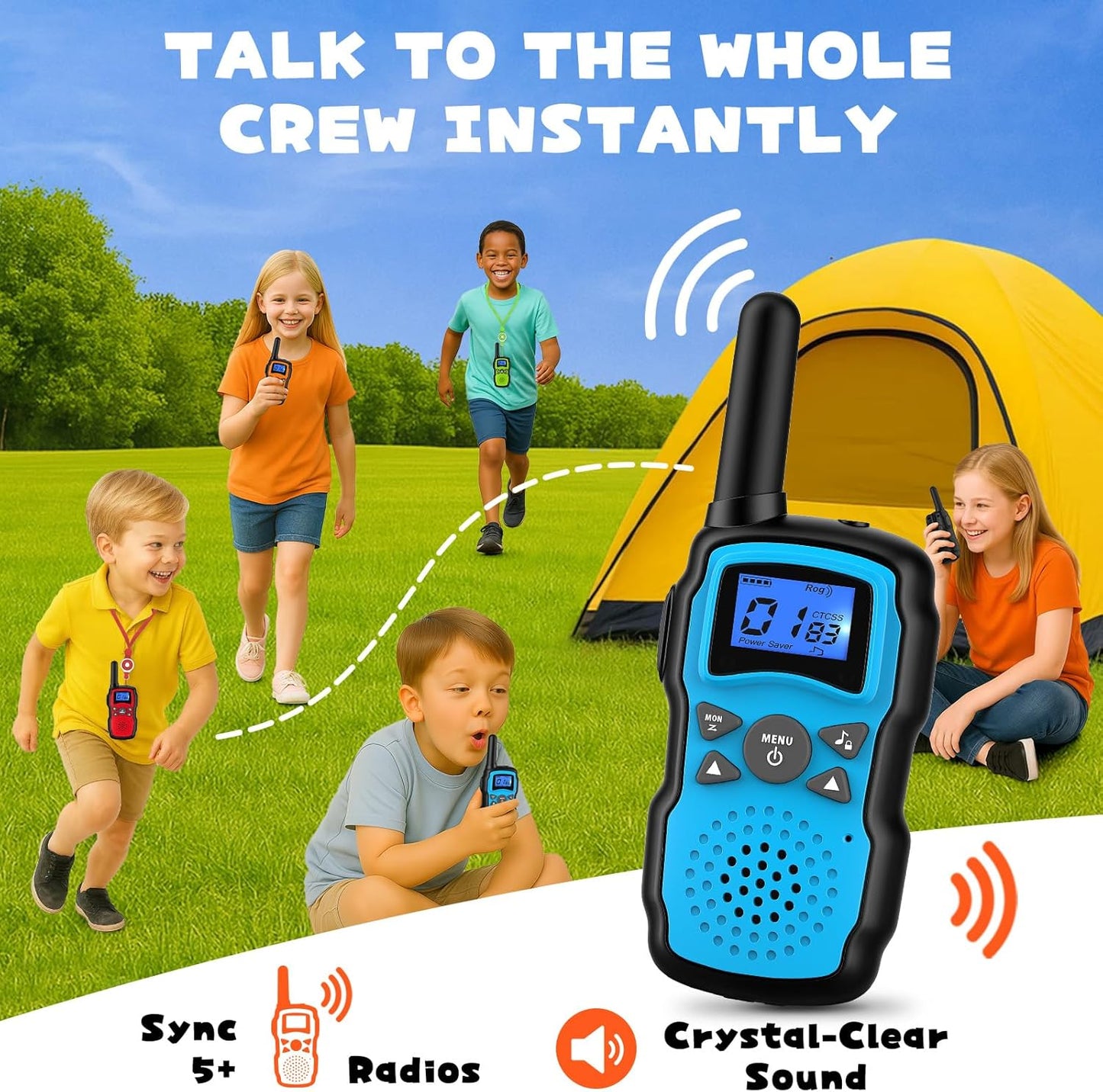 Wishouse Walkie Talkies for Kids Rechargeable Long Range, Xmas Birthday Gift for Boys Girls 4 5 6 7 8 9 10 Year Old, Hiking Gear Camping Games, Toys with Flashlight, VOX, Easy to Use 3 Pack