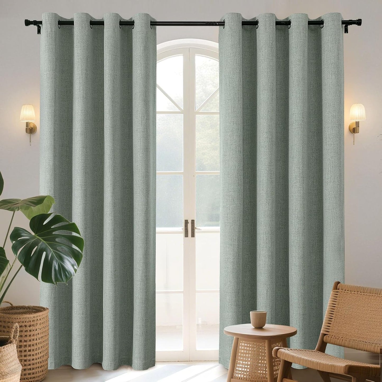 Joydeco Blackout Curtains 108 Inches Long 2 Panels Burg, Room Darkening Curtains for Bedroom, 100% Black Out Textured Thermal Drapes Privacy Protection 2 Panels Set(W52 x L108 Inch, Sage Green)