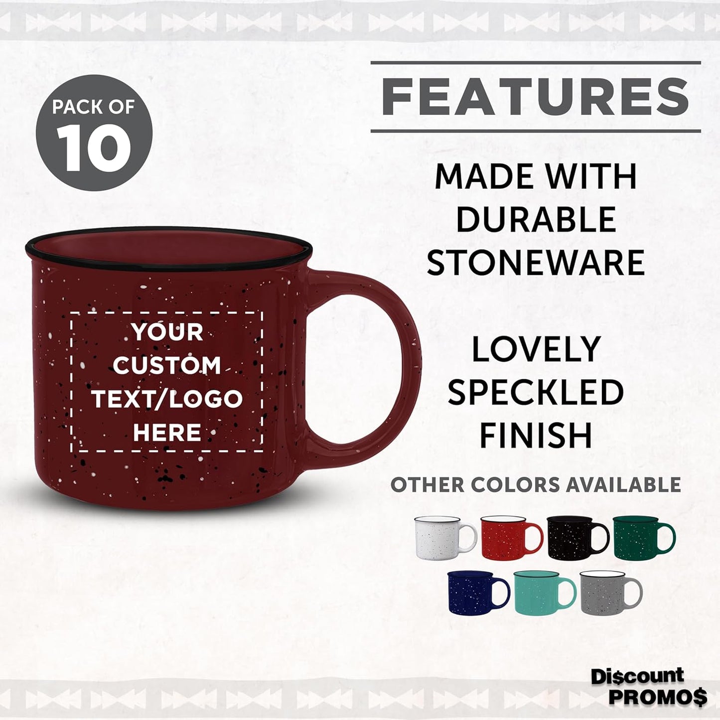 DISCOUNT PROMOS Custom Ceramic Campfire Coffee Mugs 13 oz. Set of 10, Personalized Bulk Pack - Perfect for Tea, Espresso, Cappuccino, Hot Cocoa - Maroon