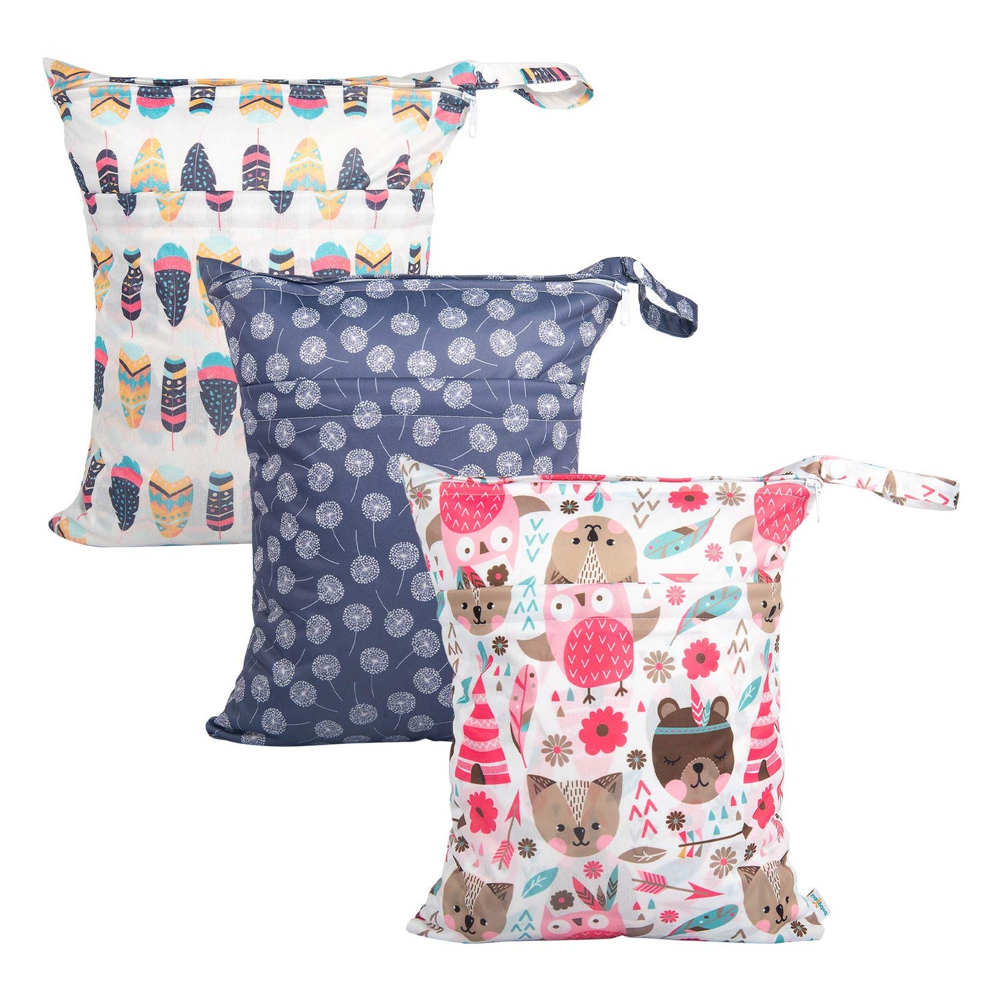 babygoal Wet Dry Bags for Baby Cloth Diapers, Washable Travel Bags, Beach, Pool, Gym Bag for Swimsuits & Wet Clothes with Two Zippered Pockets 3 Pack, 3LN11