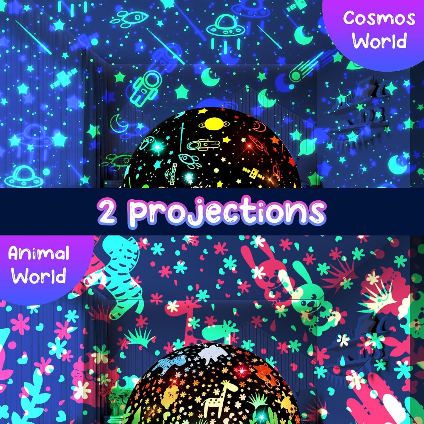 Moredig Kids Night Light Projector, Remote Baby Night Lights for Kids Room with 12 Music Nursery Night Light Projector for Kids Timer 2 Projections 18 Light Modes, Gifts for Baby Kids - Black