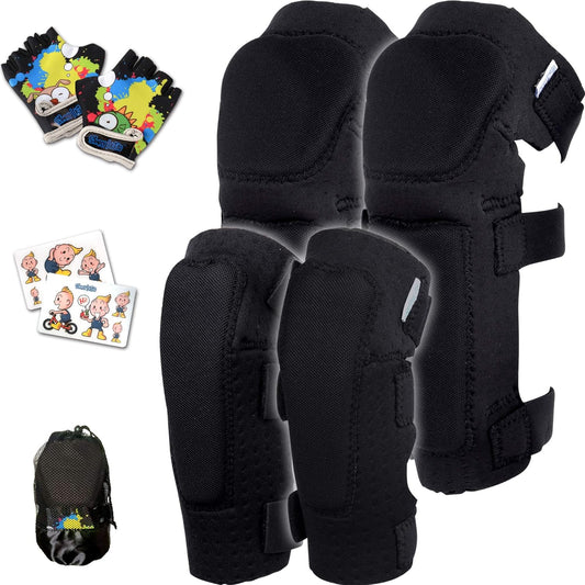 Soft-Style Kids Knee and Elbow Pads with Bike Gloves, Flexible Impact-Resistant Gear for Ages 2-11, Designed for Balance Bikes, Roller-Skating, and Skateboarding
