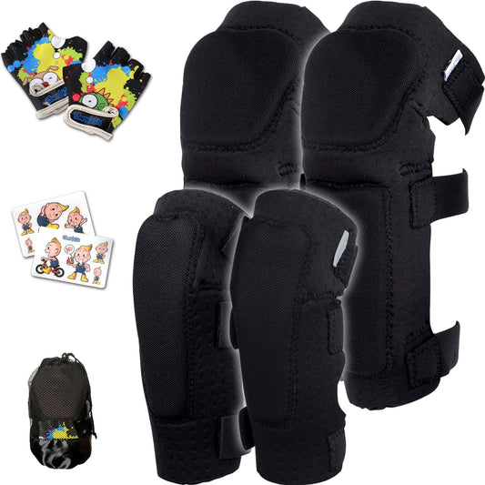 Soft-Style Kids Knee and Elbow Pads with Bike Gloves, Flexible Impact-Resistant Gear for Ages 2-11, Designed for Balance Bikes, Roller-Skating, and Skateboarding