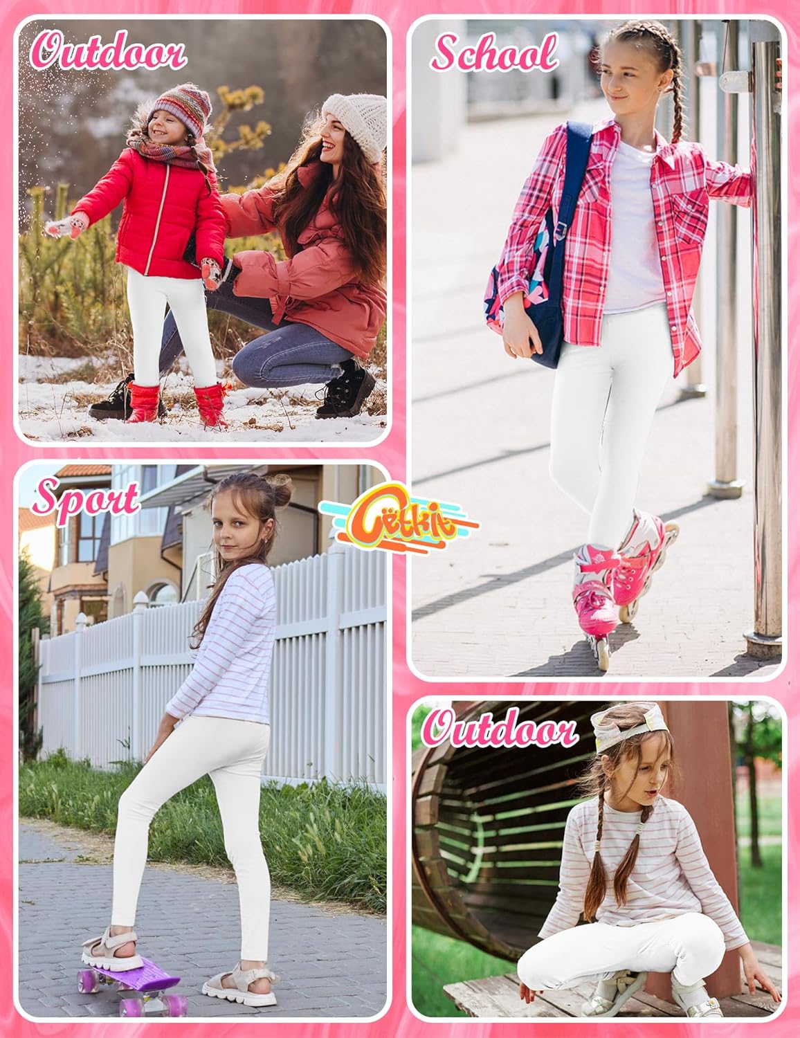 Girls Leggings Cotton Leggings for Toddler Footless Girls Pants Stretchy Baby Girl's Pants Infant Basic Leggings Size 6M -14Y