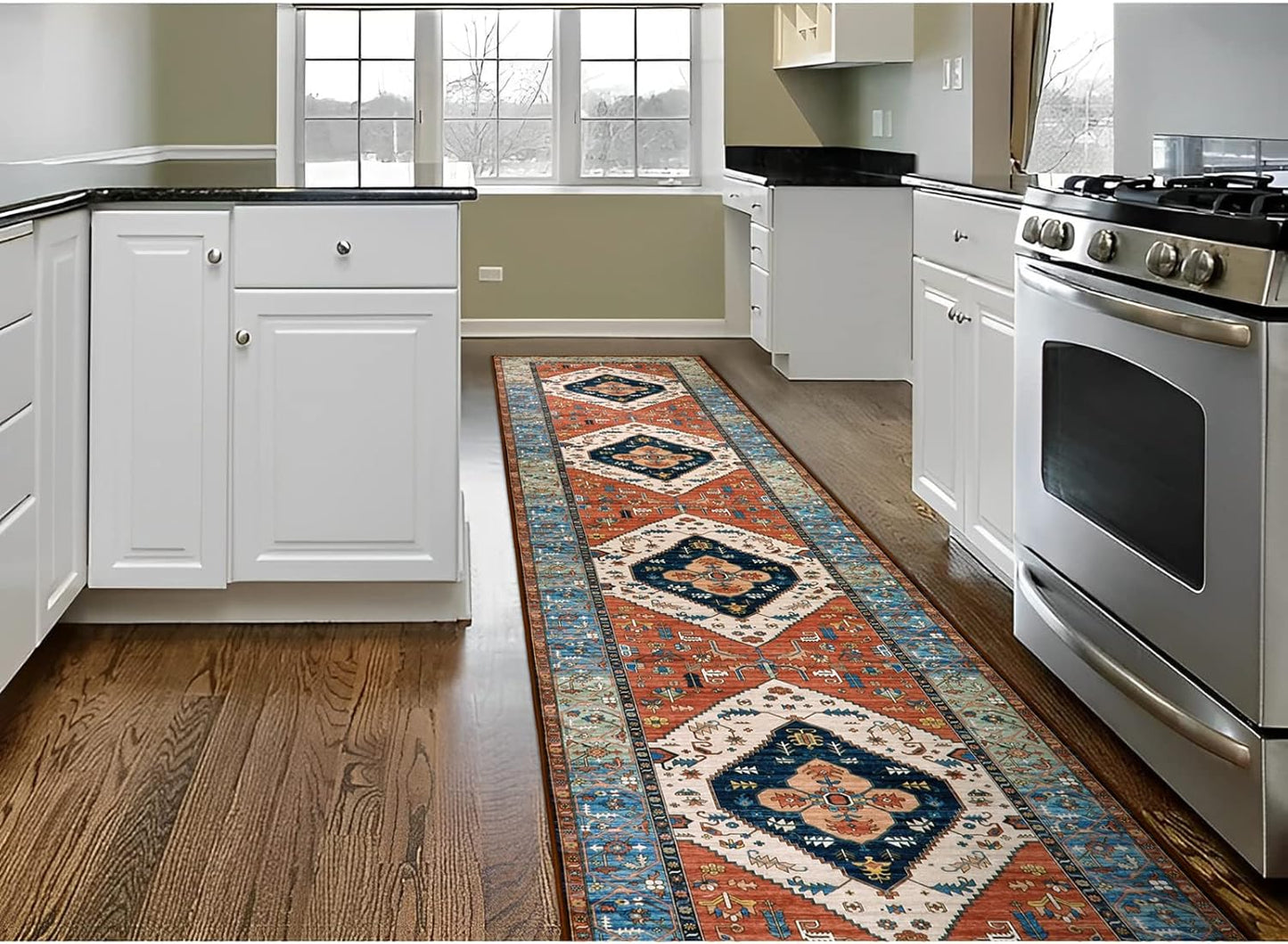 Lahome Boho Runner Rugs for Hallway 2x10 Extra Long Washable Non-Slip Hallway Rug Runner Low-Pile Stair Kitchen Carpet Oriental Throw Carpet for Entrance Bathroom Living Room Mat Foyer