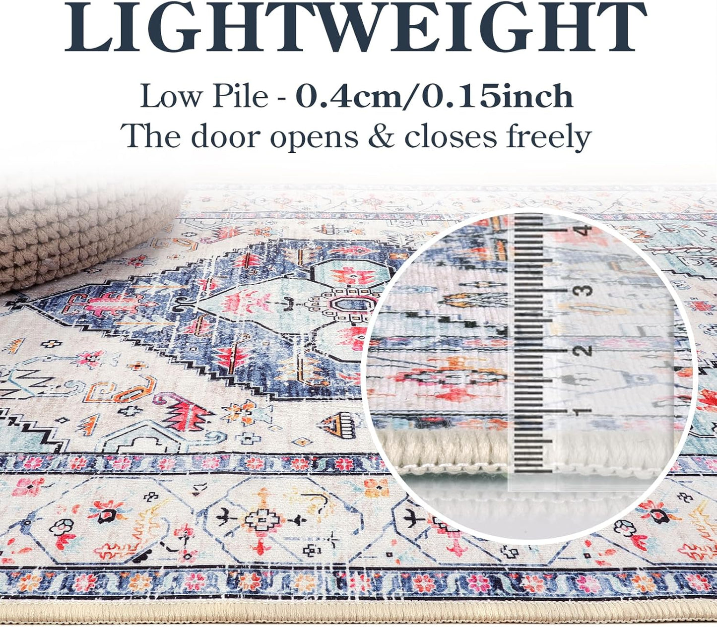 Lahome Boho Round Rug - 7Ft Washable Area Rug, Non-Slip Small Bathroom Rug, Lightweight Bedroom Throw, Oriental Distressed Print Carpet for Entryway, Sofa, Nursery, Kids Room