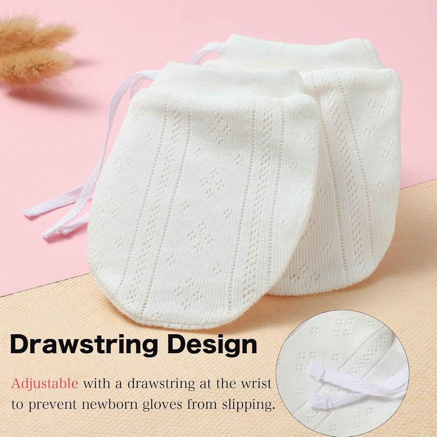 Newborn Mittens No Scratch 100% Organic Cotton 3 Packs Mitts Baby Boy Girl Neutral With String 0-12 months
