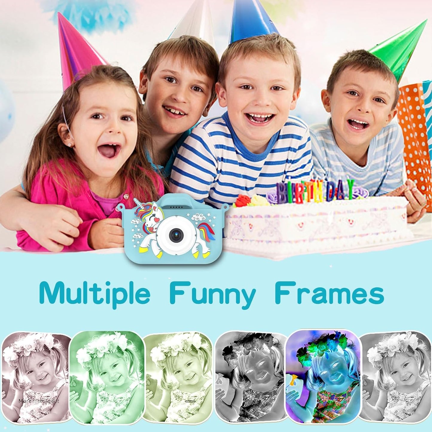 Kids Camera Toys,48MP Dual Lens with 64G SD Card and Cartoon Soft Cover for 3-8 Year Old Girls Boys (BlueDJS)