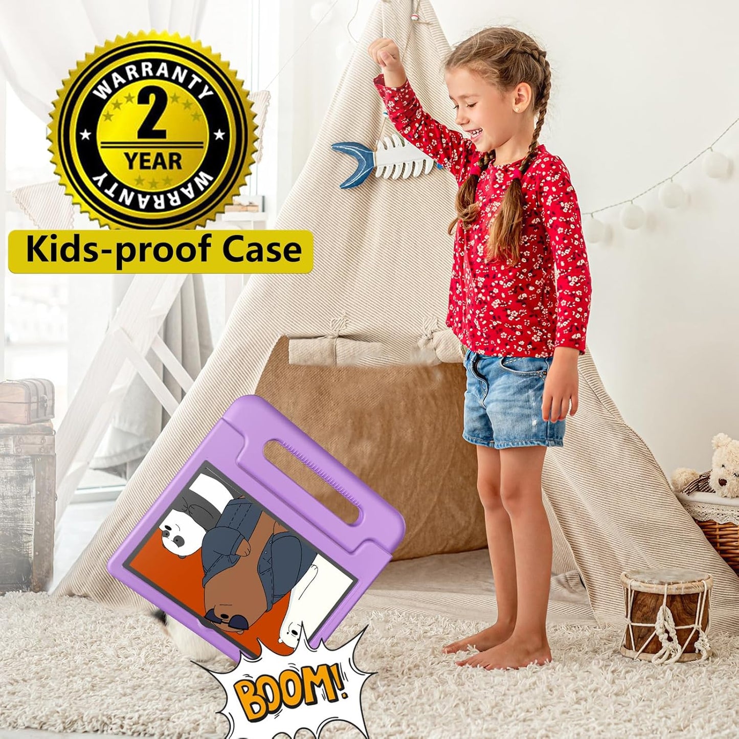 Kids Tablet, 10.1 Inch Tablet for Kids Android 14, 64GB Octa-Core, WiFi, Big Battery, Kids Space, Parental Control 1280 * 800 HD Display Children Tablets Purple