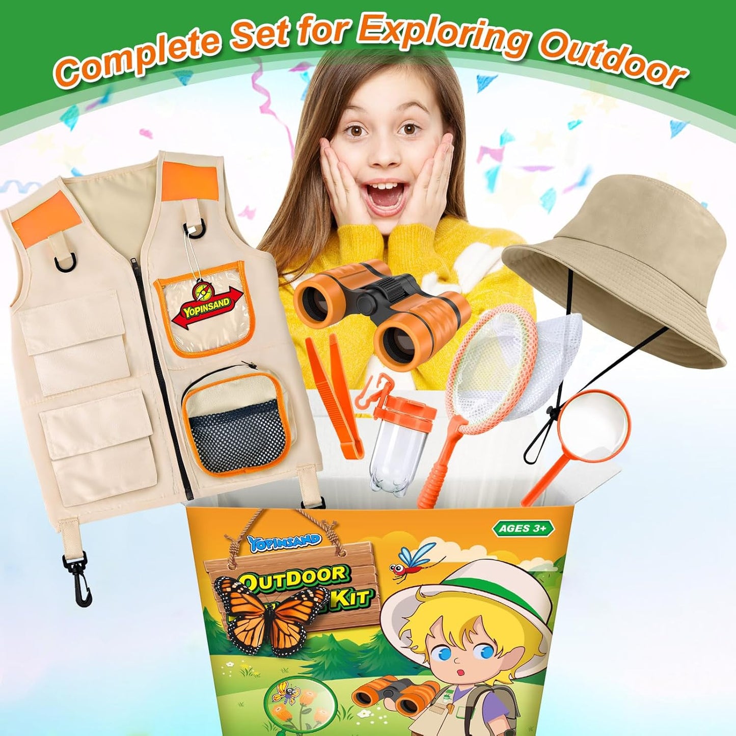 Kids Explorer Kit & Bug Catcher Kit, Kids Camping Gear for Kids, Outdoor Exploration Set with Vest & Hat, Ideal Outdoor Camping Adventure Toys for Ages 3 4 5 6 7 8 Boys Girls