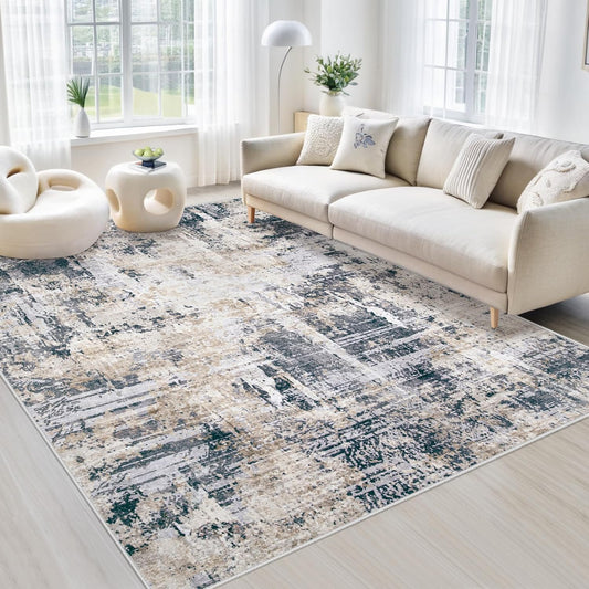 Area Rugs 6x9 Living Room: Washable Rug Modern Abstract Large Rugs Soft Non Slip Neutral Rug Stain Resistant Indoor Carpet for Bedroom Kitchen Dining Room Nursery Home Office Rugs(Black Brown,6'x9')