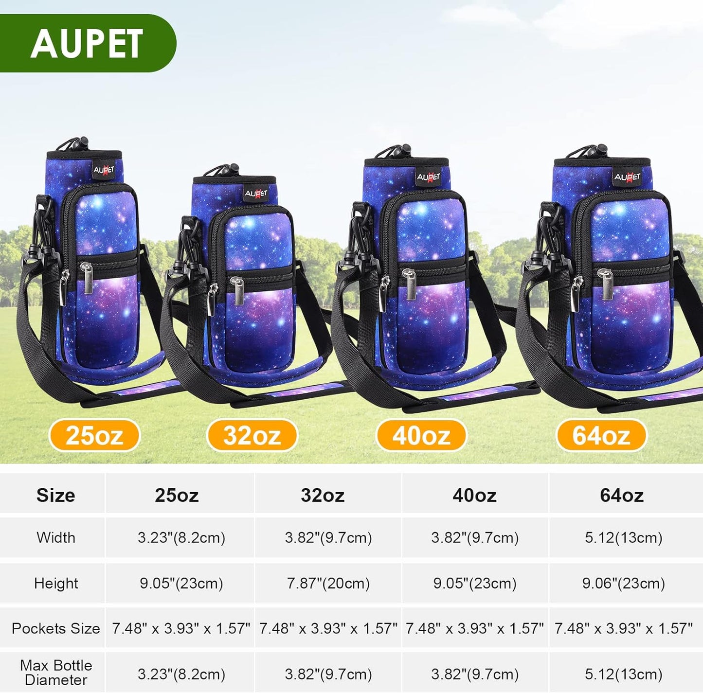 AUPET Water Bottle Sling Bag Sleeve Holder Carrier 25/32/40/64 oz,Insulated Crossbody Water Bottle Case Cover with Strap and Pockets for Men/Women Walking Hiking