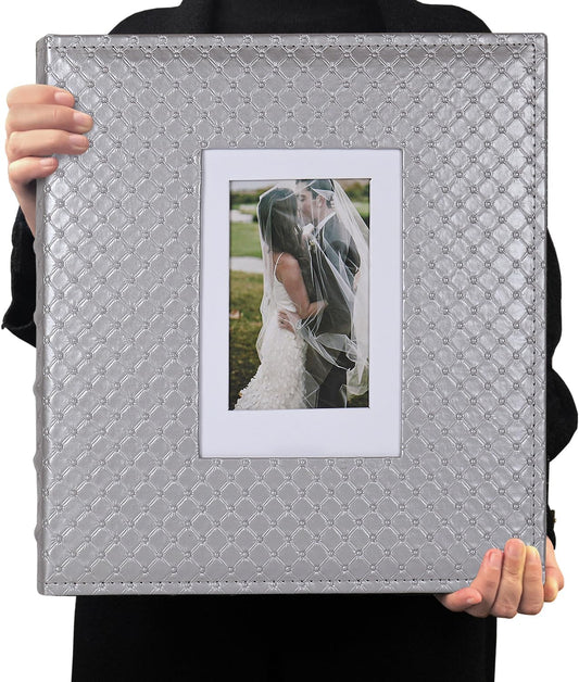 RECUTMS Photo Album 4x6 Holds 500 Photos Black Inner Page Button Grain Leather Larger Capacity Horizontal and Vertical Photos Wedding Pictures Album Birthday Christmas Baby Family Photo Book(Grey)