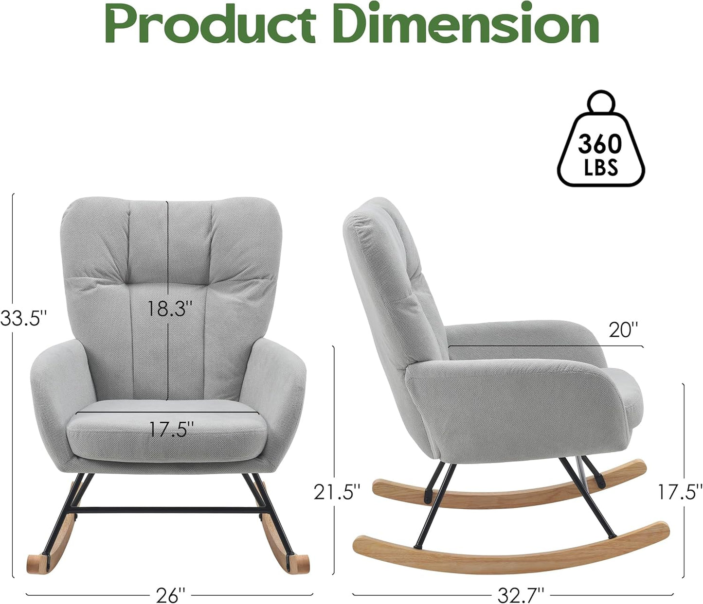 Rocking Chair Nursery, Teddy Baby Nursery Rocking Chairs, Modern Nursing Chair for Breastfeeding, Nursery Rocker for Small Spaces Indoor, Accent Glider Chairs for Living Room, Bedroom, Grey