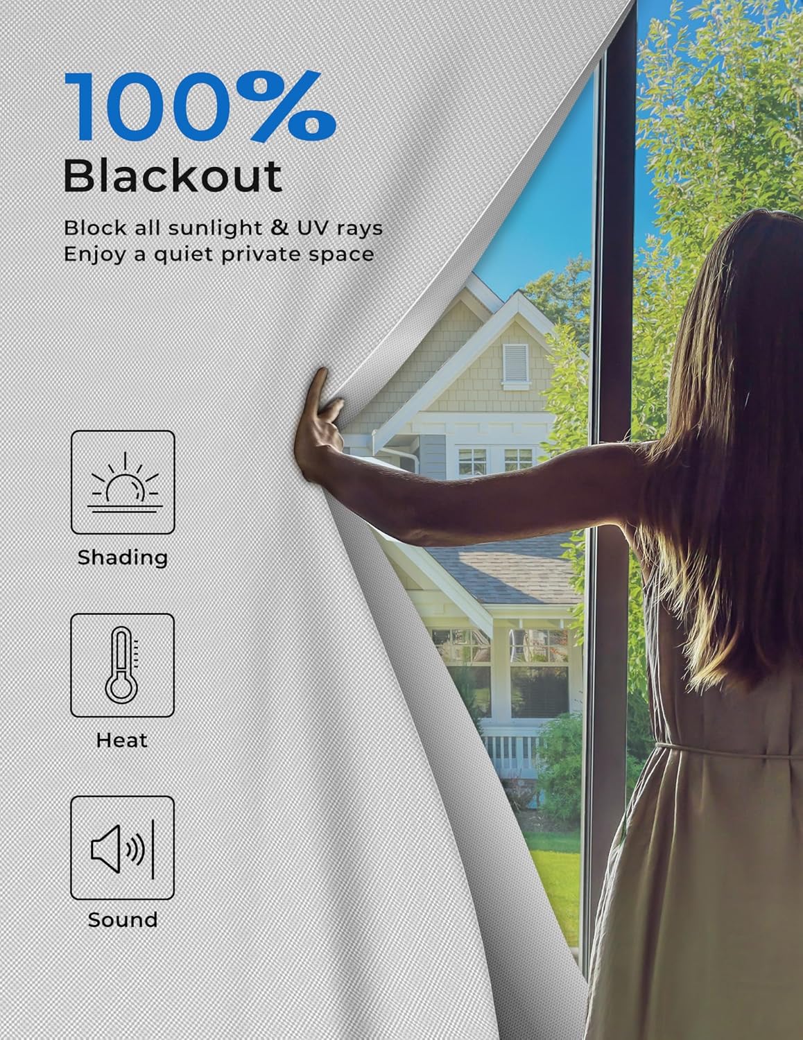 Sumobaby Blackout Curtains for Bedroom 114"x57" Portable No Drill Black Out Curtains with Heat-Resistant Magic Tapes,100% Blackout Blinds Easy to Cut Fit for Home Cinema,Dorm Room,Nursery(White)