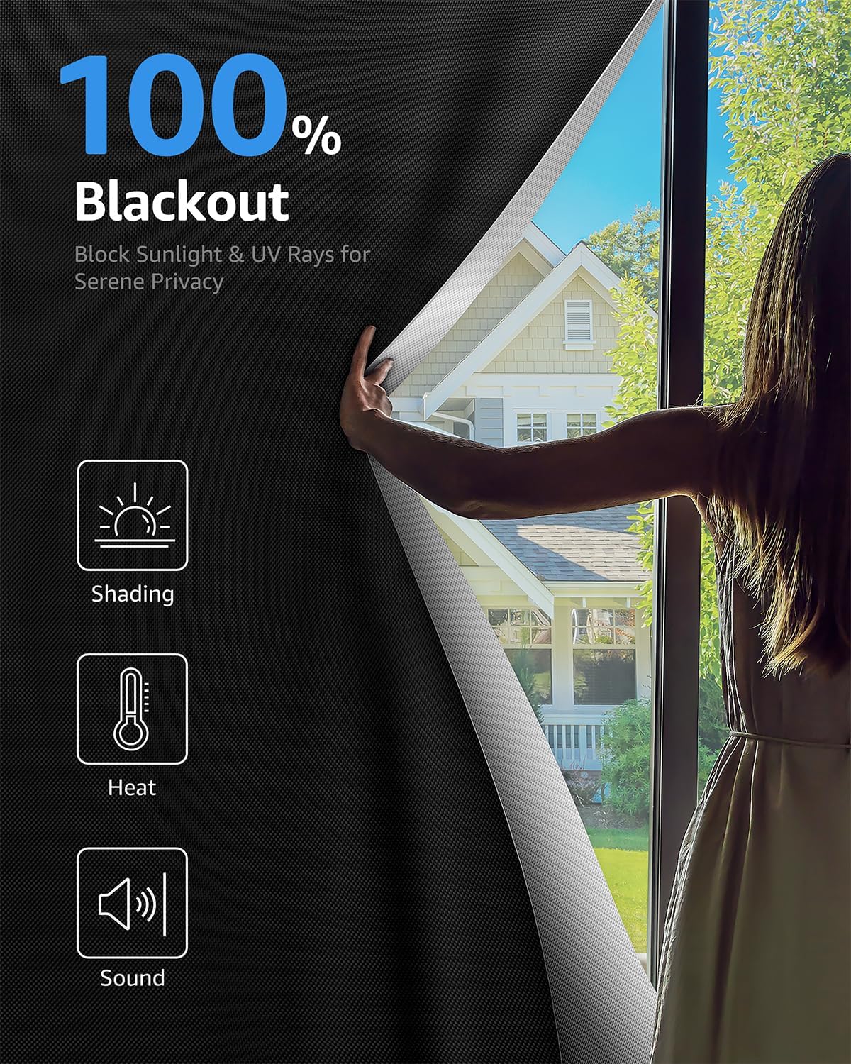 Sumobaby Blackout Curtains for Bedroom Portable 71"x60",No Drill Blackout Shades with Upgraded Hook&Loop Tapes,100% Black Out Window Cover,Thermal Insulated Blinds for Bedroom,Nursery(1 Panel,Black)