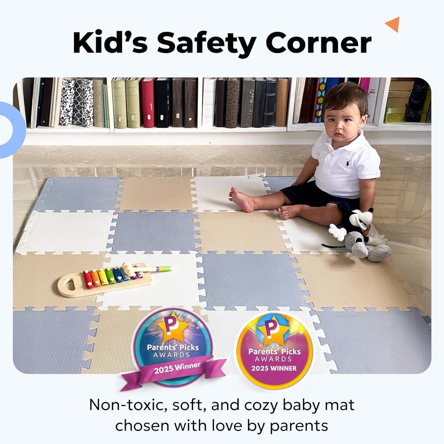 MioTetto Foam Floor Tiles for Kids - Non-Toxic Comfortable Baby Play Mat and Interlocking Foam Tiles, Fits with 50x50 Playpen Mat for Crawling & Development, Soft Play Mat for Babies 6-12 Months