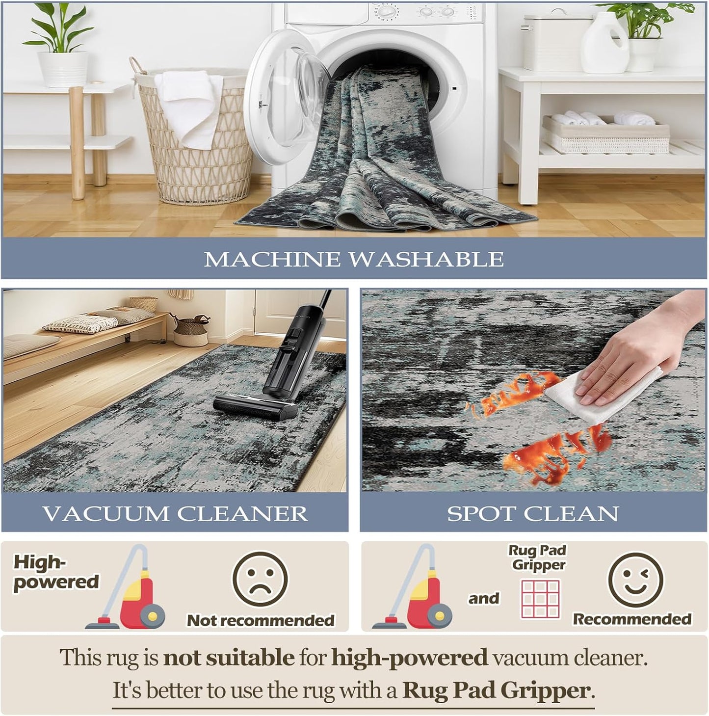 Washable Area Rugs 2'x3' Non-Slip Modern Abstract Soft for Living Room Entryway Bedroom Nursery, Print Pattern, Blue Black Teal