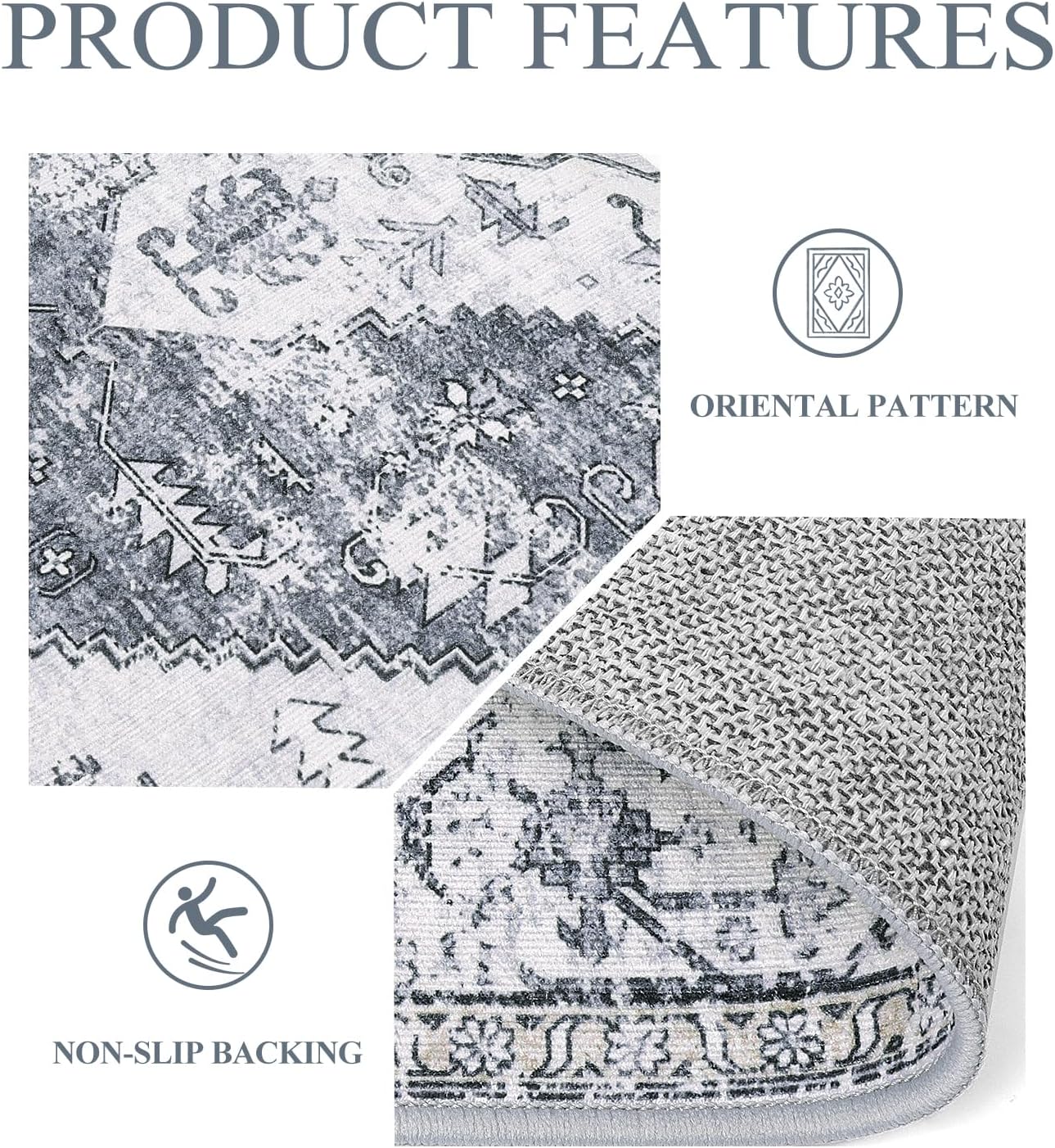 Lahome Boho Washable Kitchen Runner - 2x10 Extra Long Stain Resistant Non-Slip Stair Rug Lightweight Throw Floor Oriental Distressed Print Runner for Bedroom Entryway