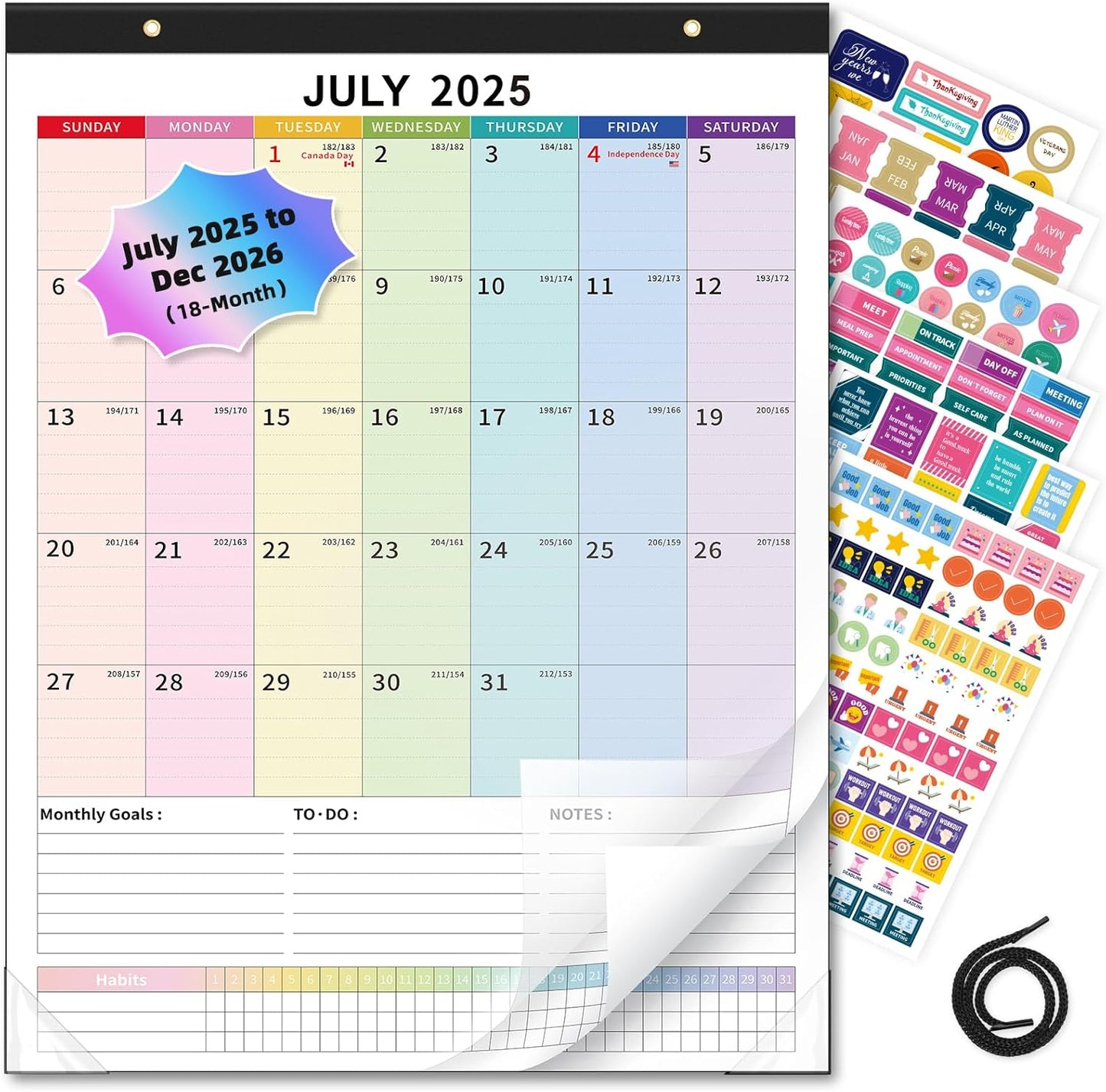 Ospelelf Large Wall Calendar 2025-2026 Calendar 22'' x 17'' Monthly Desk Calendar 18 Month Family Calendar, Use July 2025 - Dec 2026, Multicolor
