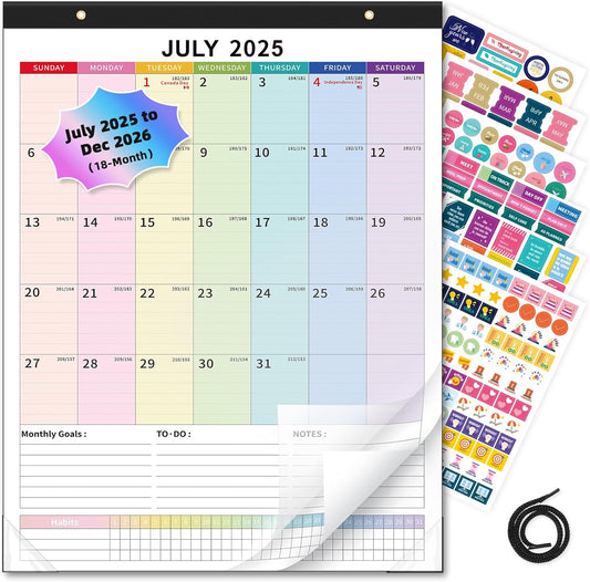 Ospelelf Large Wall Calendar 2025-2026 Calendar 22'' x 17'' Monthly Desk Calendar 18 Month Family Calendar, Use July 2025 - Dec 2026, Multicolor