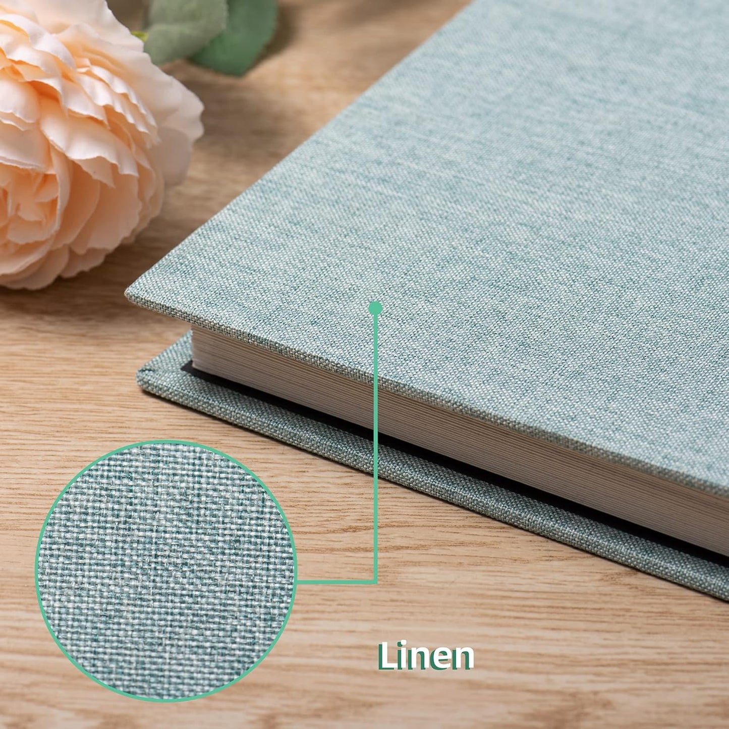 Large Photo Album Self Adhesive Scrapbook Album for 4×6 5×7 8×10 Pictures DIY Magnetic Linen Cover Album 60 Pages for Family Wedding Gifts with Metal Pen and Plastic Board